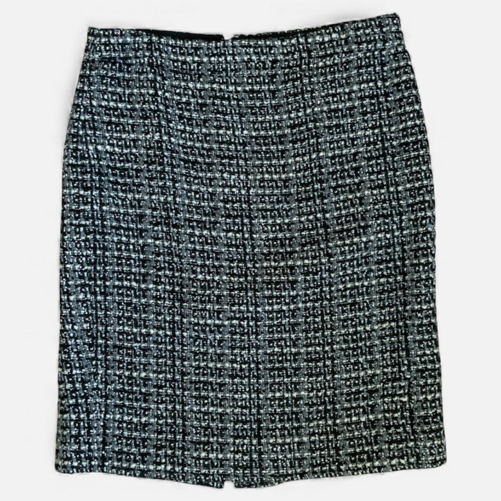 J Crew Factory The Pencil Skirt Tweed Boucle Wool Blend Black Grey Ivory SZ 2 - Picture 3 of 12